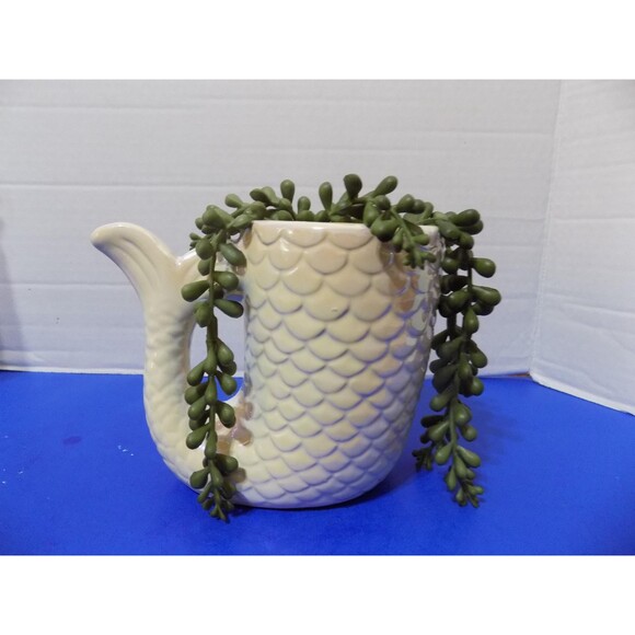 NEW Mermaid Tail & Faux Plant Figurine Statue Coastal Nautical Decor - Picture 4 of 5